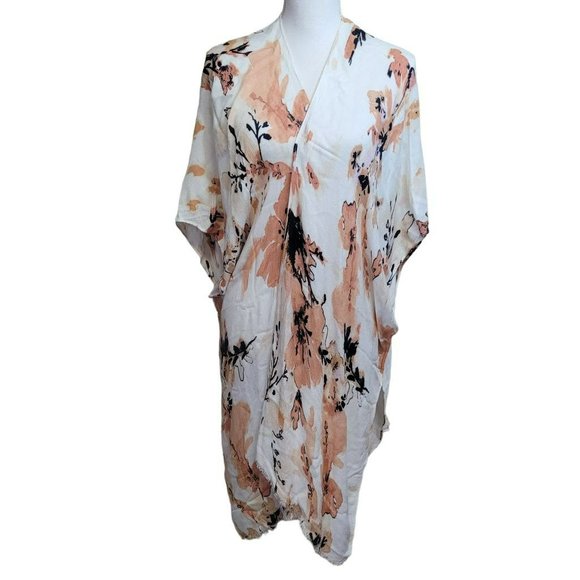 INC International Concepts Sweaters - INC Flowy Shawl Wrap Lightweight Floral Watercolor Fringe Hem One Size